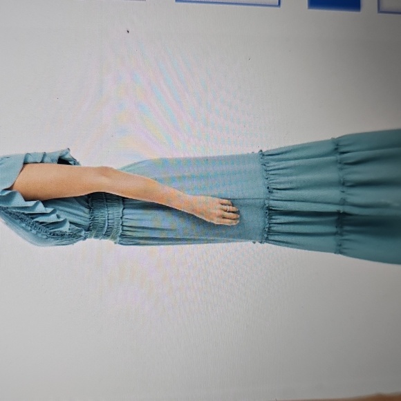 NWT Max Studio Pebble Crepe Flutter Sleeve Maxi Dress Large Blue - Picture 4 of 13